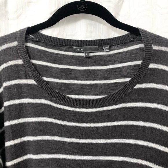 VINCE Gray & White Striped Cotton Sweater sz L - Picture 4 of 7